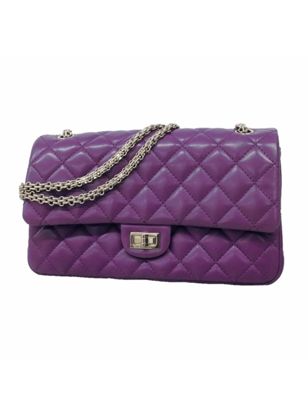 Chanel Shoulder Bag 2.55 Lambskin Purple Silver
